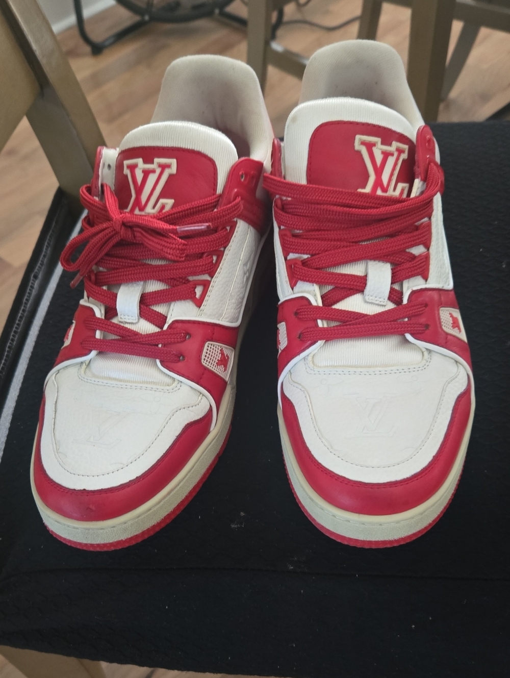 Louis Vuitton Red & White Low-Top Sneakers